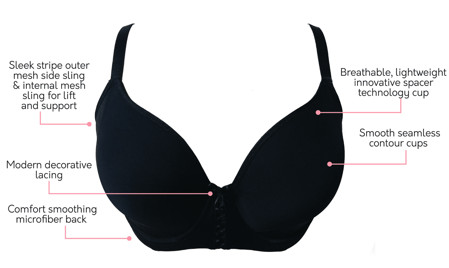 Shea Spacer T-shirt Bra 6061 - Black